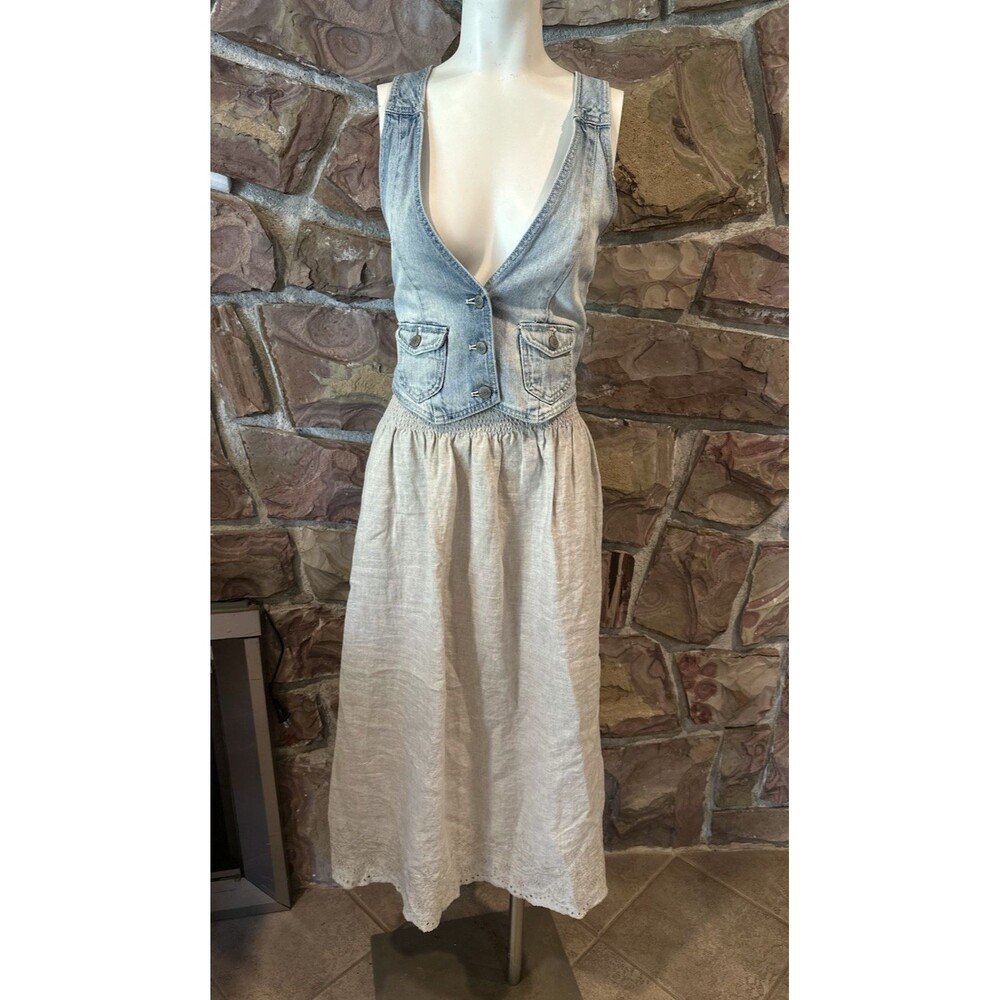 Skirt Size M Chico's Maxi Eyelet Pockets Resort Tiered oatmil elastic waist